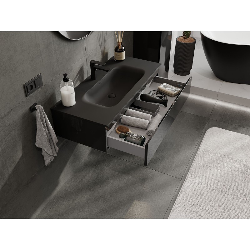 Mexen Orio 100 cm Badezimmermöbel mit Waschbecken Vela, 1 Schublade, Schwarz Glanz/Schwarz Matt - 91A10-10023-1-BF70-W23M71