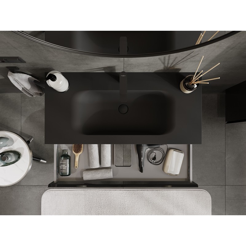 Mexen Orio 100 cm Badezimmermöbel mit Waschbecken Vela, 1 Schublade, Schwarz Glanz/Schwarz Matt - 91A10-10023-1-BF70-W23M71