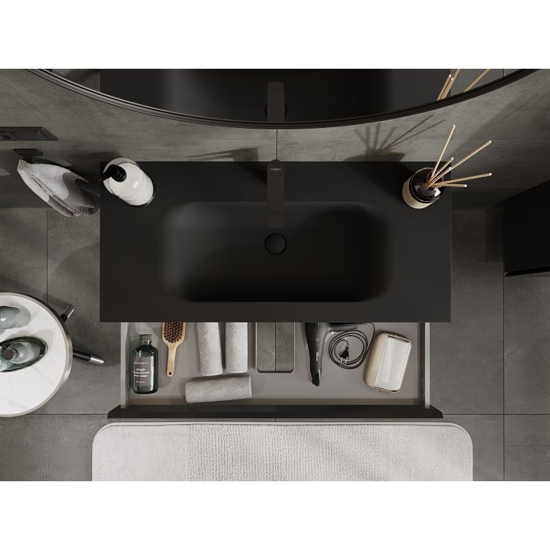 Mexen Orio Badezimmerschrank 100 cm mit Waschbecken Vela, 1 Schublade, schwarz matt - 91A10-10023-1-BF71-W23M71