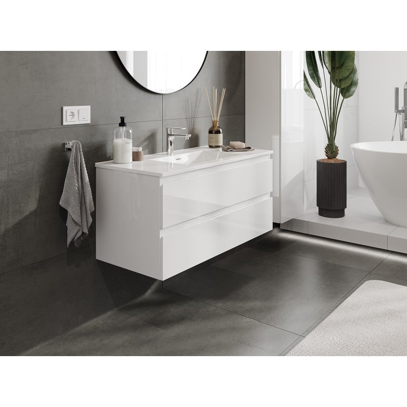 Mexen Orio 100 cm Badezimmerunterschrank mit Waschbecken Otis, 2 Schubladen, weiß glänzend - 91A10-10047-2-BFF00-W18M00