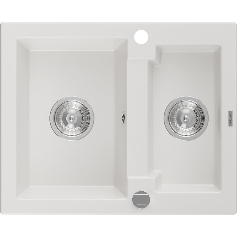 Mexen Carlos Granitspüle 1,5-Becken 582 x 475 mm, weiß, chrom Siphon - 6518581500-20