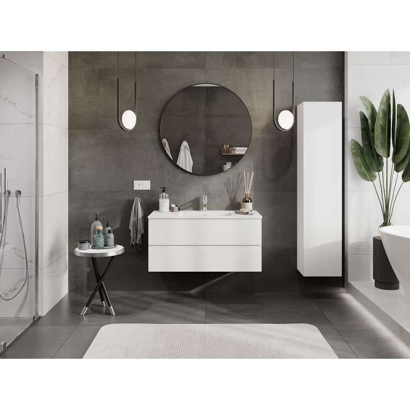Mexen Orio Badezimmerunterschrank 100 cm mit Waschbecken Otis, 2 Schubladen, weiß matt - 91A10-10047-2-BFF01-W18M01