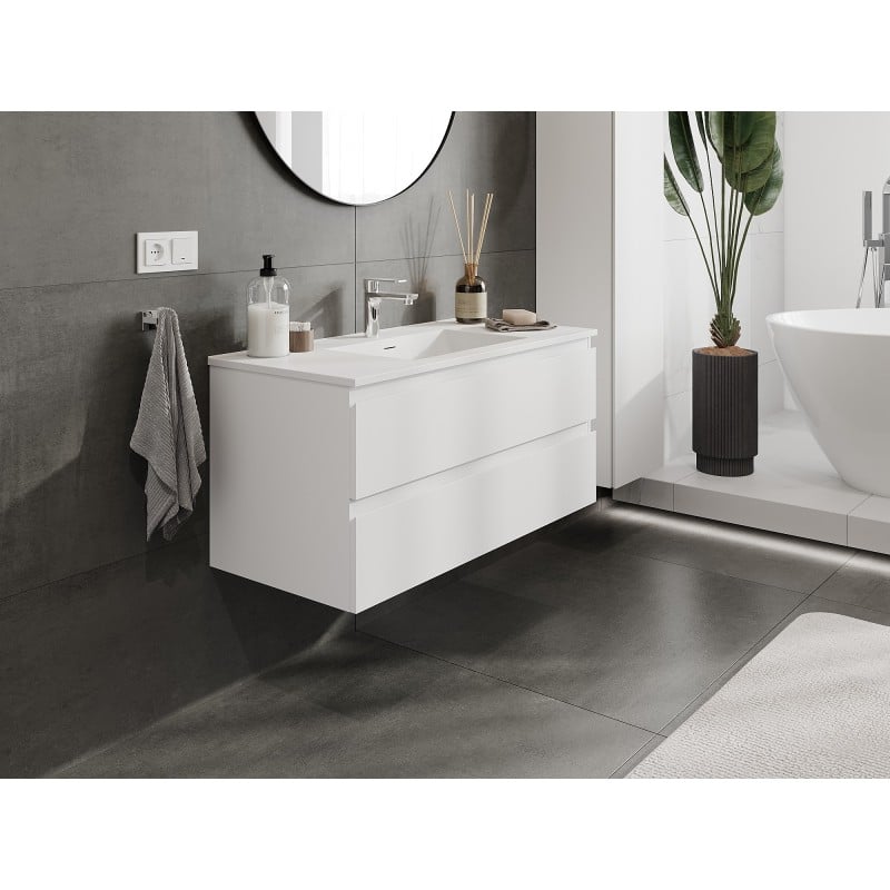 Mexen Orio Badezimmerunterschrank 100 cm mit Waschbecken Otis, 2 Schubladen, weiß matt - 91A10-10047-2-BFF01-W18M01