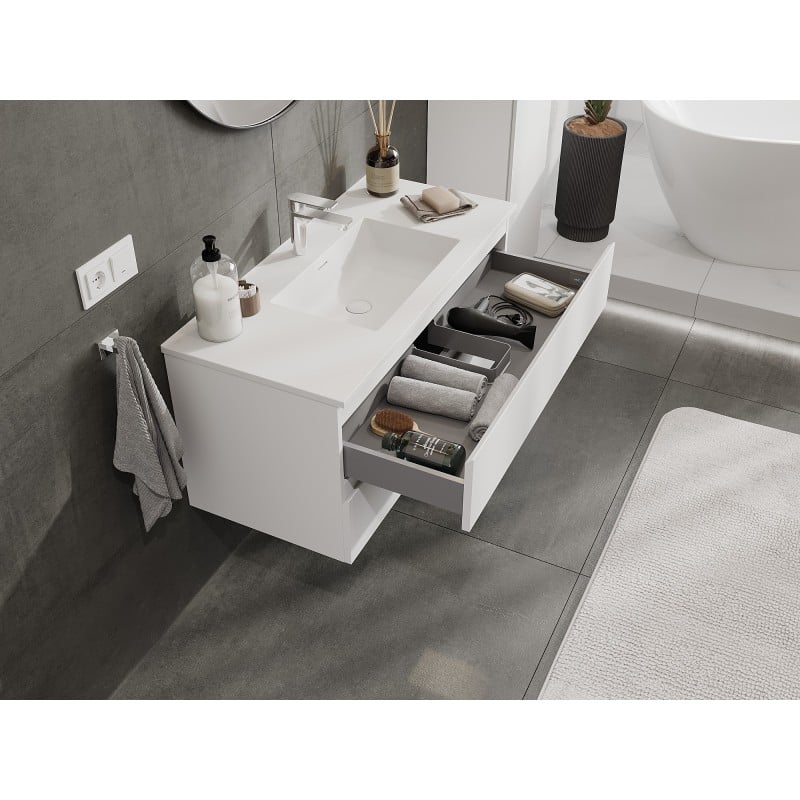 Mexen Orio Badezimmerunterschrank 100 cm mit Waschbecken Otis, 2 Schubladen, weiß matt - 91A10-10047-2-BFF01-W18M01