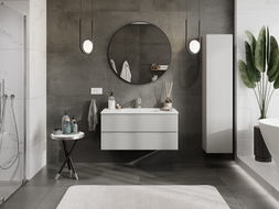Mexen Orio Badezimmerschrank 100 cm mit Waschbecken Otis, 2 Schubladen, grau matt/weiß matt - 91A10-10047-2-BFF62-W18M01