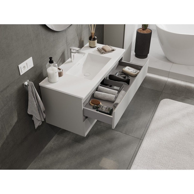 Mexen Orio Badezimmerschrank 100 cm mit Waschbecken Otis, 2 Schubladen, grau matt/weiß matt - 91A10-10047-2-BFF62-W18M01