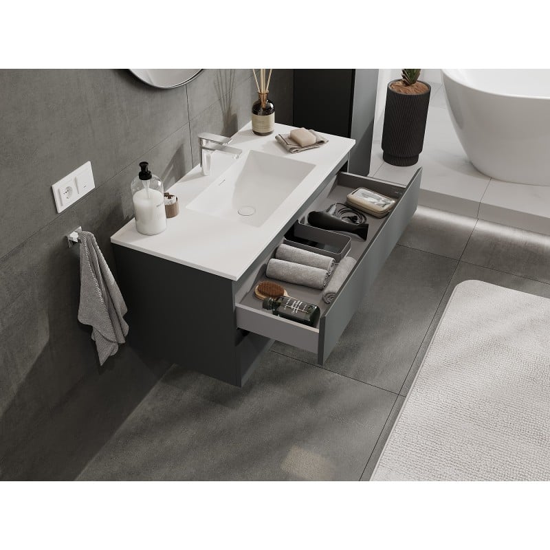 Mexen Orio Badezimmermöbel 100 cm mit Waschbecken Otis, 2 Schubladen, Graphit matt/weiß matt - 91A10-10047-2-BFF66-W18M01