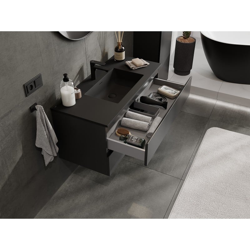 Mexen Orio Badezimmerunterschrank 100 cm mit Waschbecken Otis, 2 Schubladen, schwarz matt - 91A10-10047-2-BFF71-W18M71