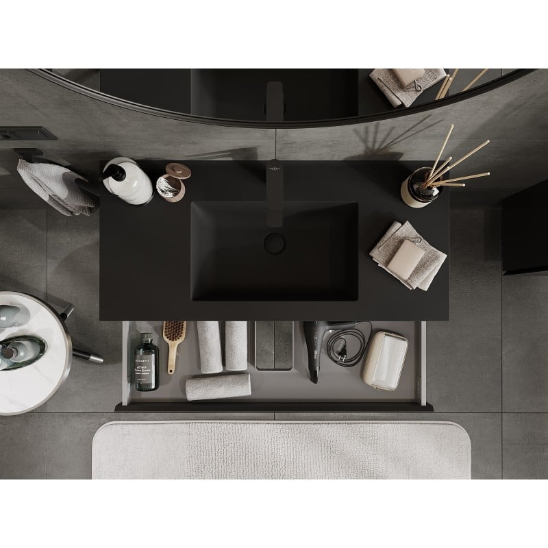 Mexen Orio Badezimmerunterschrank 100 cm mit Waschbecken Otis, 2 Schubladen, schwarz matt - 91A10-10047-2-BFF71-W18M71