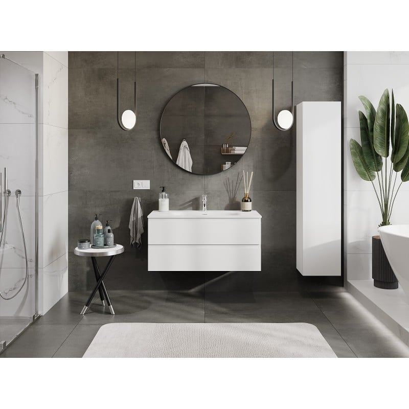 Mexen Orio Badezimmer-Waschbeckenunterschrank 100 cm mit Waschbecken Vela, 2 Schubladen, weiß matt - 91A10-10047-2-BFF01-W23M01