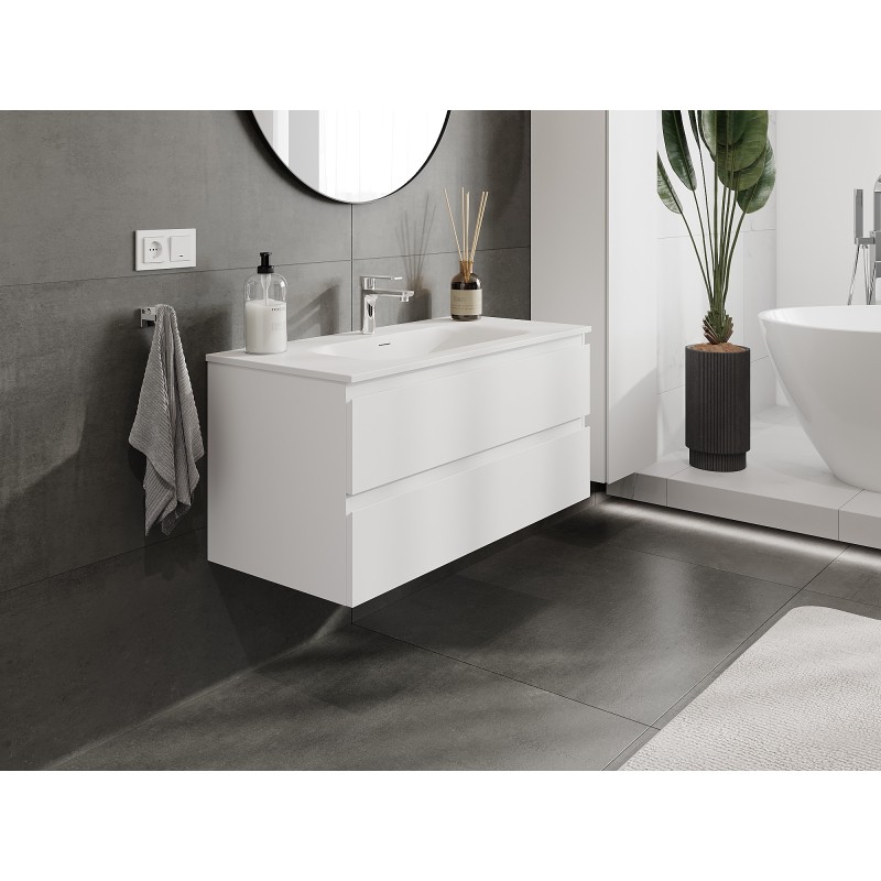 Mexen Orio Badezimmer-Waschbeckenunterschrank 100 cm mit Waschbecken Vela, 2 Schubladen, weiß matt - 91A10-10047-2-BFF01-W23M01