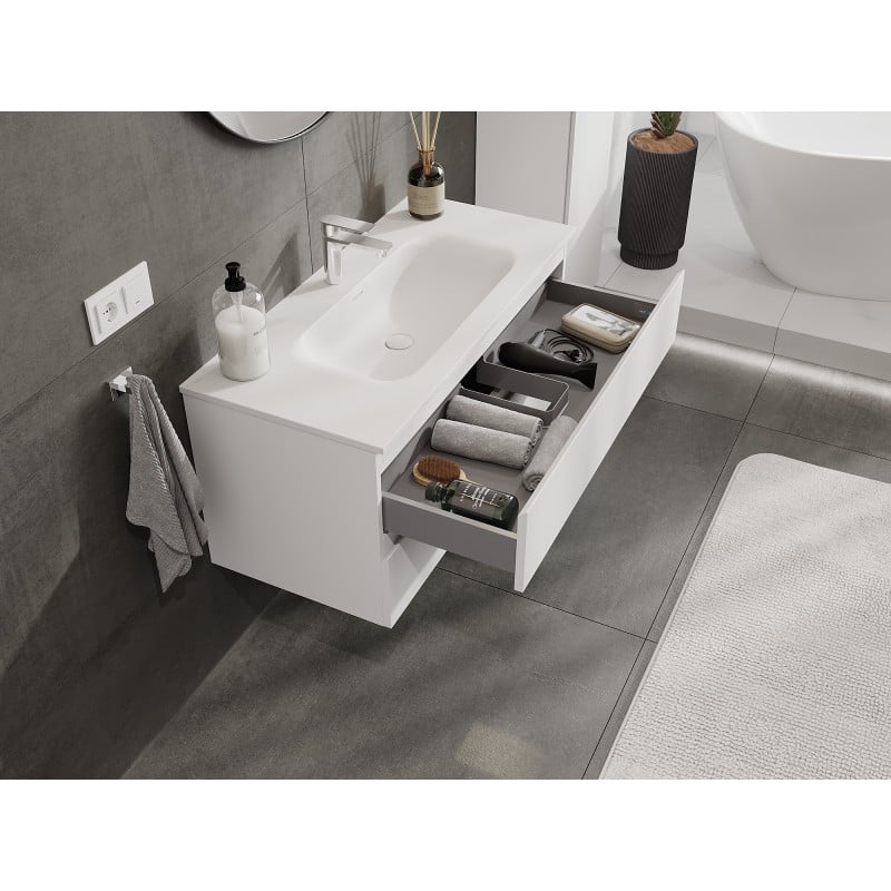 Mexen Orio Badezimmer-Waschbeckenunterschrank 100 cm mit Waschbecken Vela, 2 Schubladen, weiß matt - 91A10-10047-2-BFF01-W23M01