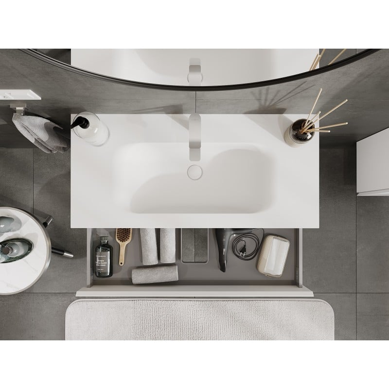 Mexen Orio Badezimmer-Waschbeckenunterschrank 100 cm mit Waschbecken Vela, 2 Schubladen, weiß matt - 91A10-10047-2-BFF01-W23M01