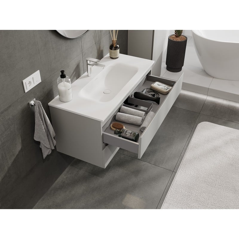 Mexen Orio Badezimmerschrank 100 cm mit Waschbecken Vela, 2 Schubladen, grau matt/weiß matt - 91A10-10047-2-BFF62-W23M01