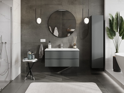 Mexen Orio Badezimmerschrank 100 cm mit Waschbecken Vela, 2 Schubladen, grafit matt/weiß matt - 91A10-10047-2-BFF66-W23M01
