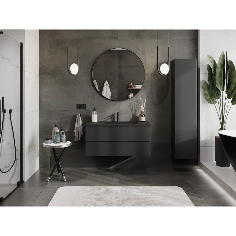 Mexen Orio Badezimmerschrank 100 cm mit Waschbecken Vela, 2 Schubladen, schwarz matt - 91A10-10047-2-BFF71-W23M71