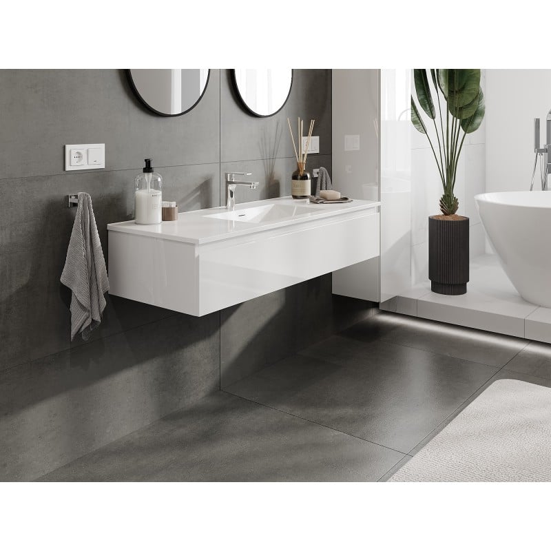 Mexen Orio Badezimmer-Unterschrank 120 cm mit Waschbecken Otis, 1 Schublade, weiß glänzend - 91A10-12023-1-BF00-W18M00