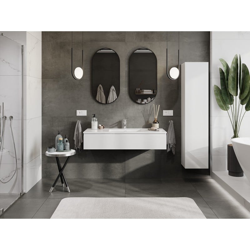 Mexen Orio Badezimmer-Unterschrank 120 cm mit Waschbecken Otis, 1 Schublade, weiß glänzend - 91A10-12023-1-BF00-W18M00