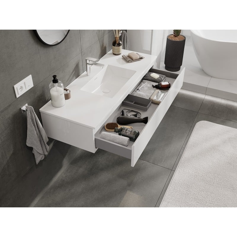 Mexen Orio Badezimmer-Unterschrank 120 cm mit Waschbecken Otis, 1 Schublade, weiß glänzend - 91A10-12023-1-BF00-W18M00