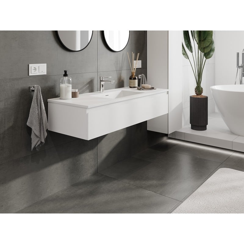 Mexen Orio Badezimmerschrank 120 cm mit Waschbecken Otis, 1 Schublade, weiß matt - 91A10-12023-1-BF01-W18M01