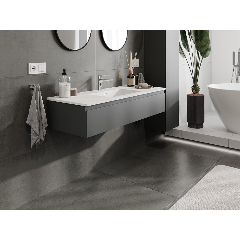 Mexen Orio Badezimmer-Unterschrank 120 cm mit Waschbecken Otis, 1 Schublade, graphit matt/weiß matt - 91A10-12023-1-BF66-W18M01