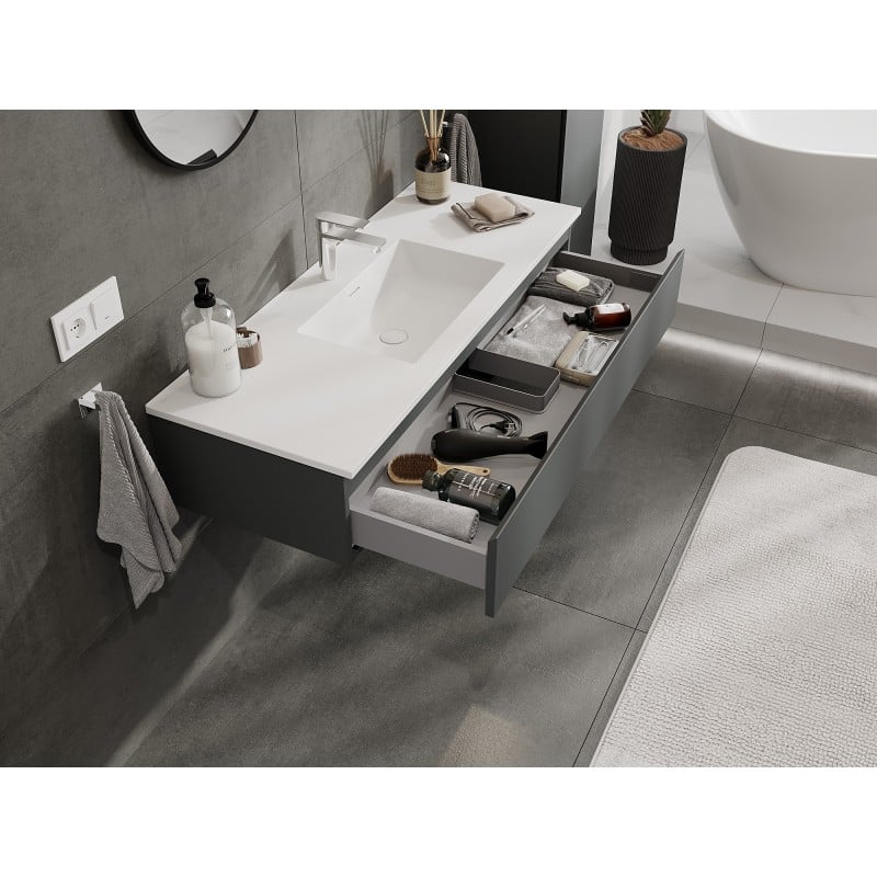 Mexen Orio Badezimmer-Unterschrank 120 cm mit Waschbecken Otis, 1 Schublade, graphit matt/weiß matt - 91A10-12023-1-BF66-W18M01