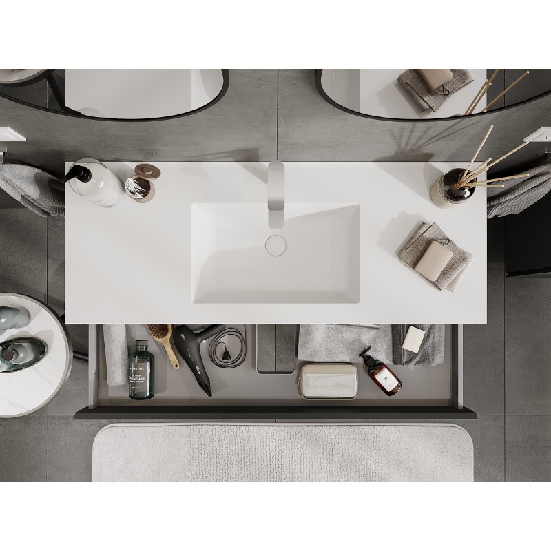 Mexen Orio Badezimmer-Unterschrank 120 cm mit Waschbecken Otis, 1 Schublade, graphit matt/weiß matt - 91A10-12023-1-BF66-W18M01