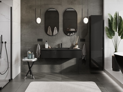 Mexen Orio Badezimmerschrank 120 cm mit Waschbecken Otis, 1 Schublade, Schwarz Glanz/Schwarz Matt - 91A10-12023-1-BF70-W18M71