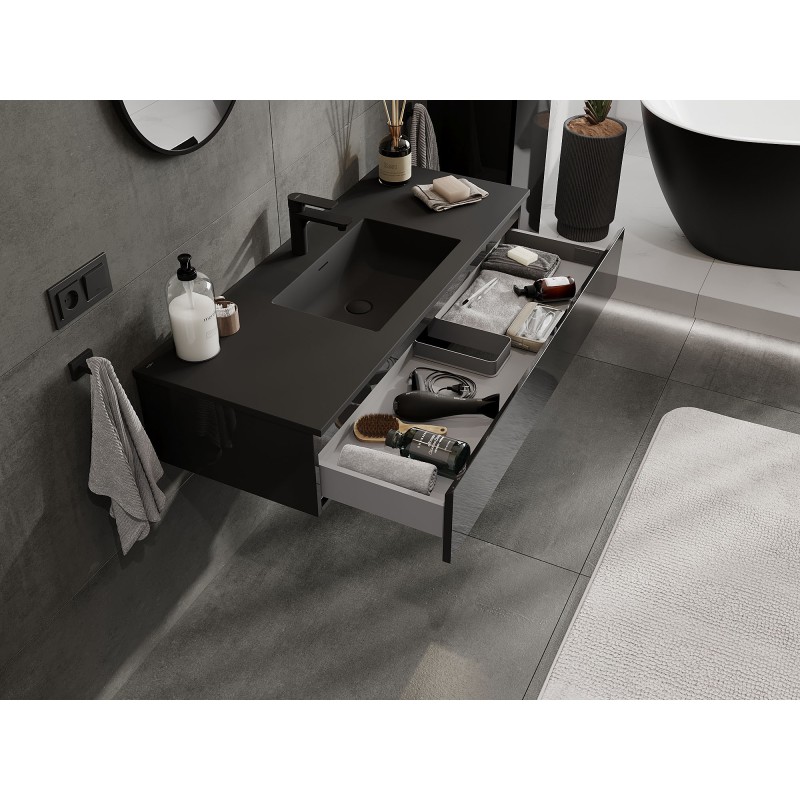 Mexen Orio Badezimmerschrank 120 cm mit Waschbecken Otis, 1 Schublade, Schwarz Glanz/Schwarz Matt - 91A10-12023-1-BF70-W18M71