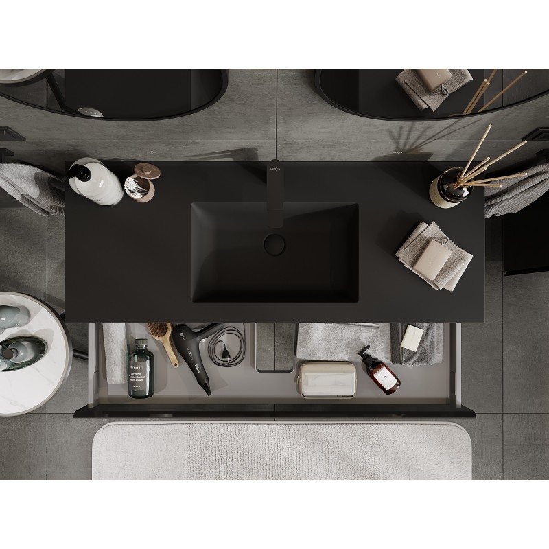 Mexen Orio Badezimmerschrank 120 cm mit Waschbecken Otis, 1 Schublade, Schwarz Glanz/Schwarz Matt - 91A10-12023-1-BF70-W18M71