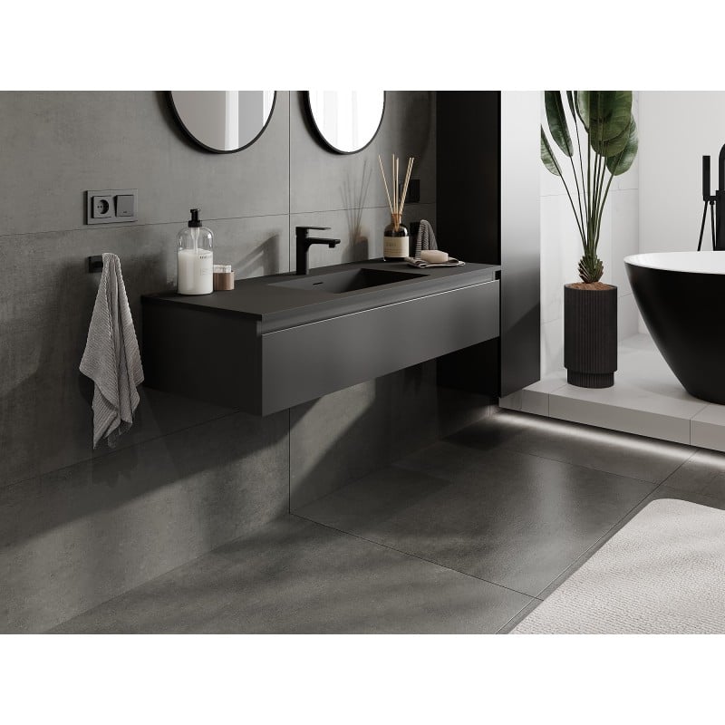 Mexen Orio Badezimmer-Unterschrank 120 cm mit Waschbecken Otis, 1 Schublade, schwarz matt - 91A10-12023-1-BF71-W18M71