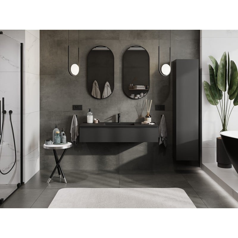 Mexen Orio Badezimmer-Unterschrank 120 cm mit Waschbecken Otis, 1 Schublade, schwarz matt - 91A10-12023-1-BF71-W18M71