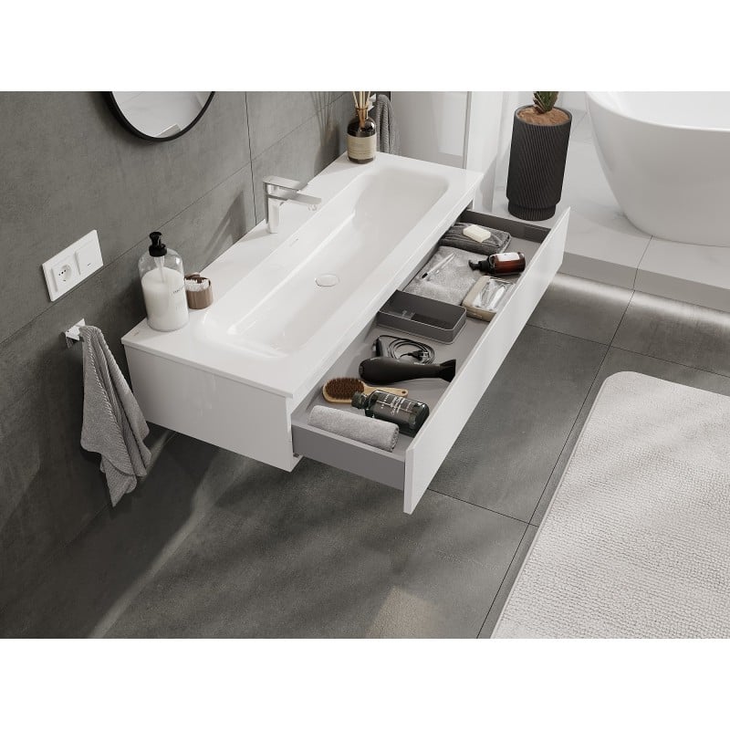 Mexen Orio Badezimmermöbel 120 cm mit Waschbecken Vela, 1 Schublade, Weiß Hochglanz - 91A10-12023-1-BF00-W23M00