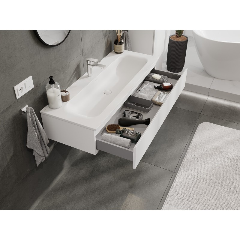 Mexen Orio Badezimmerschrank 120 cm mit Waschbecken Vela, 1 Schublade, weiß matt - 91A10-12023-1-BF01-W23M01
