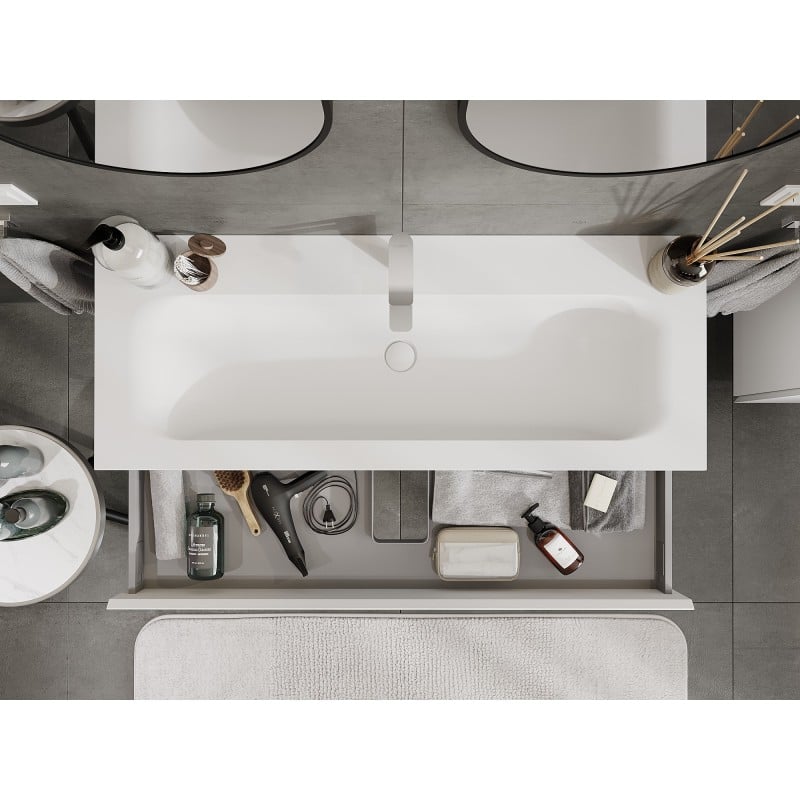 Mexen Orio Badezimmerschrank 120 cm mit Waschbecken Vela, 1 Schublade, weiß matt - 91A10-12023-1-BF01-W23M01