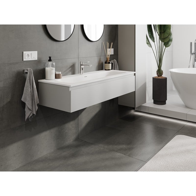 Mexen Orio Badezimmermöbel 120 cm mit Waschbecken Vela, 1 Schublade, Grau Matt/Weiß Matt - 91A10-12023-1-BF62-W23M01