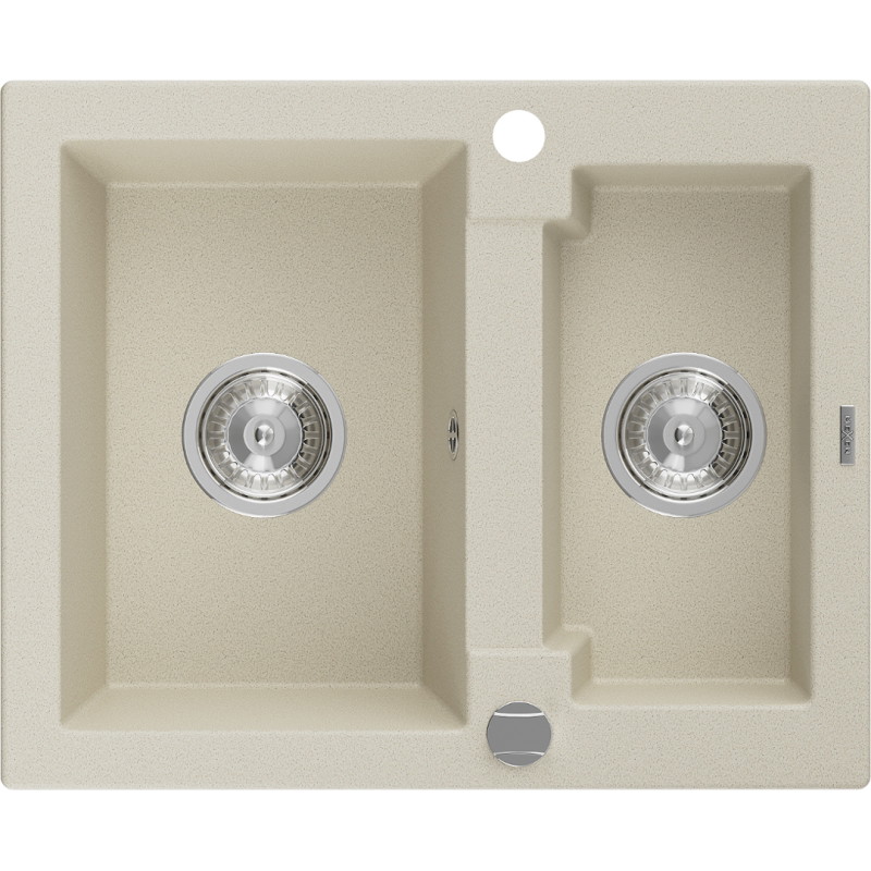 Mexen Carlos granitspüle 1,5-becken 582 x 475 mm, beige, chrom-siphon - 6518581500-69