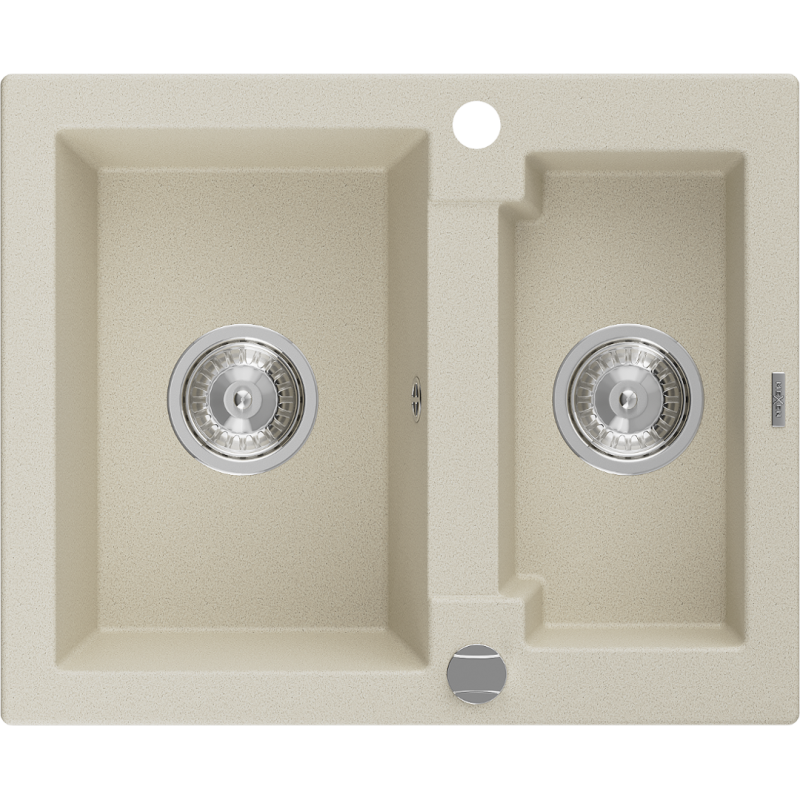 Mexen Carlos Granitspüle 1,5-Kammer 582 x 475 mm, beige, Siphon Chrom - 6518581500-69