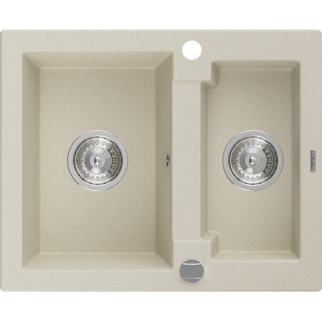 Mexen Carlos Granitspüle 1,5-Becken 582 x 475 mm, beige, Siphon Chrom - 6518581500-69