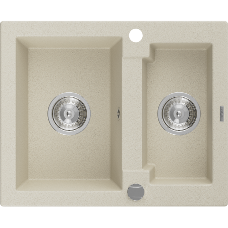 Mexen Carlos Granitspüle 1,5-Kammer 582 x 475 mm, beige, Siphon Chrom - 6518581500-69