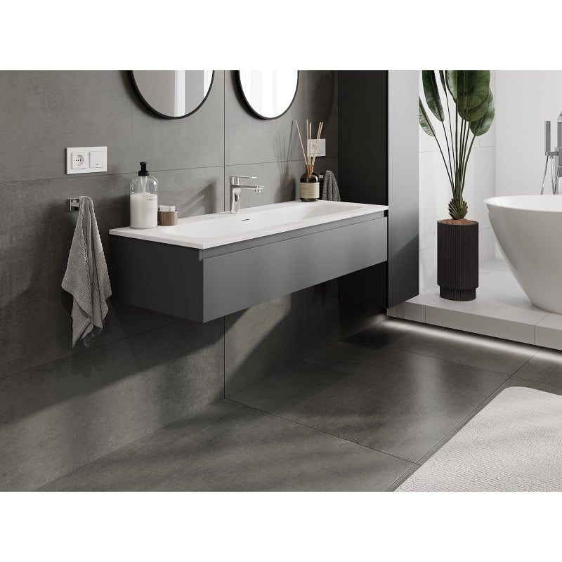 Mexen Orio Badezimmerschrank 120 cm mit Waschbecken Vela, 1 Schublade, graphit matt/weiß matt - 91A10-12023-1-BF66-W23M01