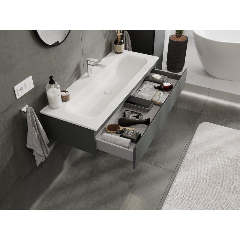 Mexen Orio Badezimmerschrank 120 cm mit Waschbecken Vela, 1 Schublade, graphit matt/weiß matt - 91A10-12023-1-BF66-W23M01