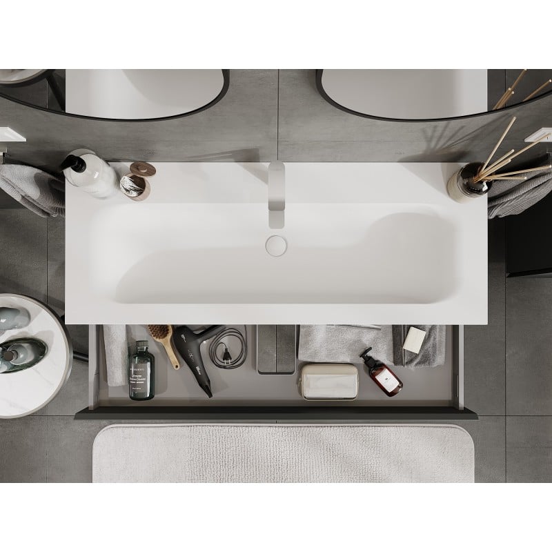 Mexen Orio Badezimmerschrank 120 cm mit Waschbecken Vela, 1 Schublade, graphit matt/weiß matt - 91A10-12023-1-BF66-W23M01