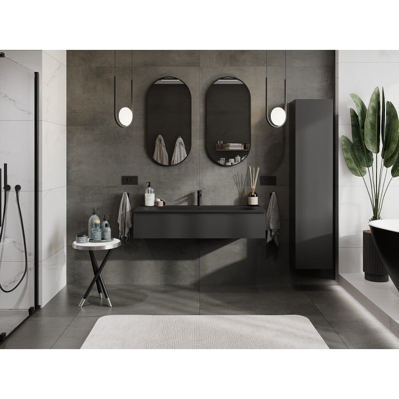 Mexen Orio Badezimmerschrank 120 cm mit Waschbecken Vela, 1 Schublade, Schwarz Matt - 91A10-12023-1-BF71-W23M71