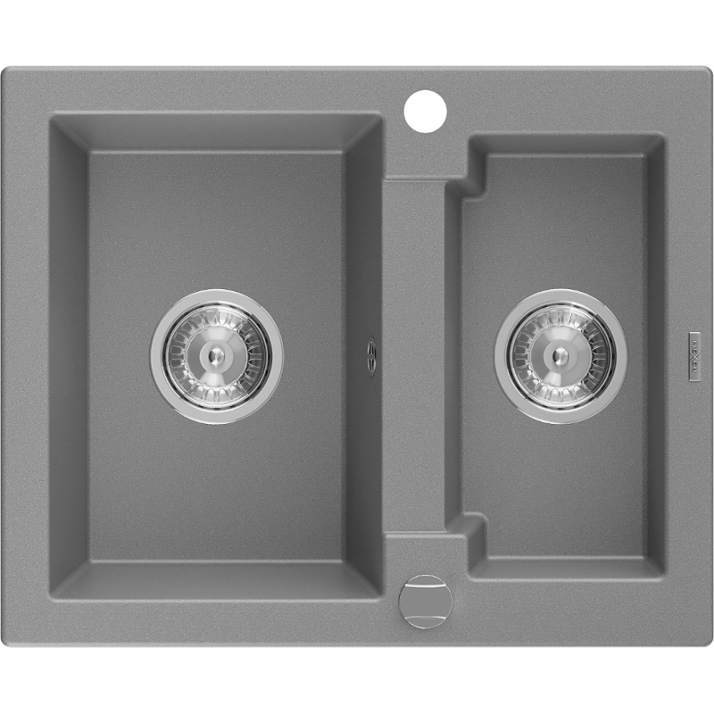 Mexen Carlos Granitspüle 1,5-fach 582 x 475 mm, grau, Siphon chrom - 6518581500-71