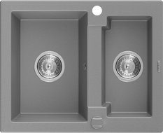 Mexen Carlos Granitspüle 1,5-beckig 582 x 475 mm, grau, Chrom-Siphon - 6518581500-71