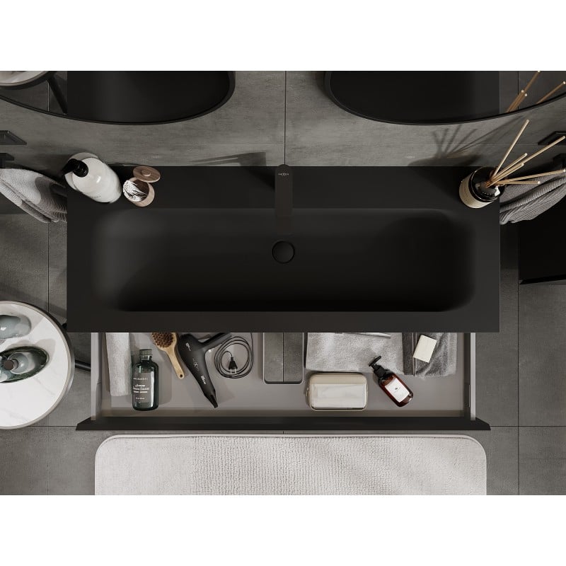 Mexen Orio Badezimmerschrank 120 cm mit Waschbecken Vela, 1 Schublade, Schwarz Matt - 91A10-12023-1-BF71-W23M71
