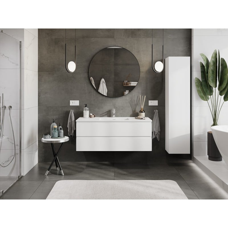 Mexen Orio Badezimmerschrank 120 cm mit Waschbecken Otis, 2 Schubladen, weiß matt - 91A10-12047-2-BFF01-W18M01