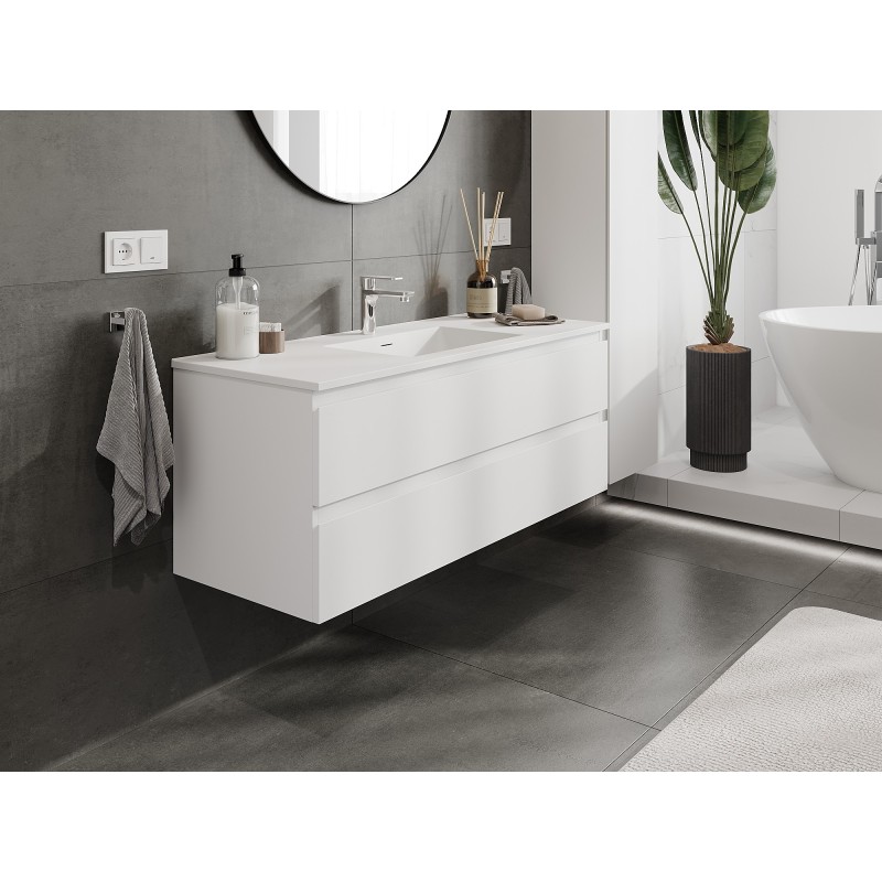 Mexen Orio Badezimmerschrank 120 cm mit Waschbecken Otis, 2 Schubladen, weiß matt - 91A10-12047-2-BFF01-W18M01