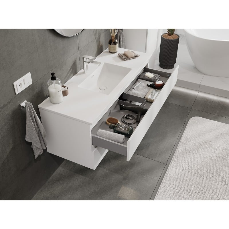 Mexen Orio Badezimmerschrank 120 cm mit Waschbecken Otis, 2 Schubladen, weiß matt - 91A10-12047-2-BFF01-W18M01